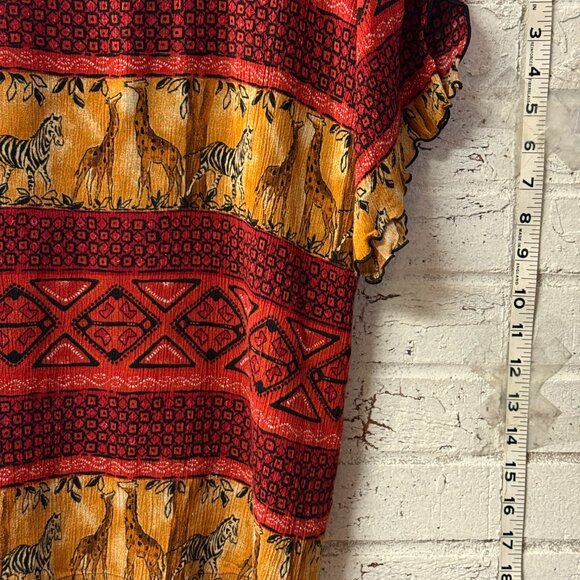 Vintage Notations Boho Safari Animal Print Top Blouse Women’s Large Rayon - Picture 4 of 9